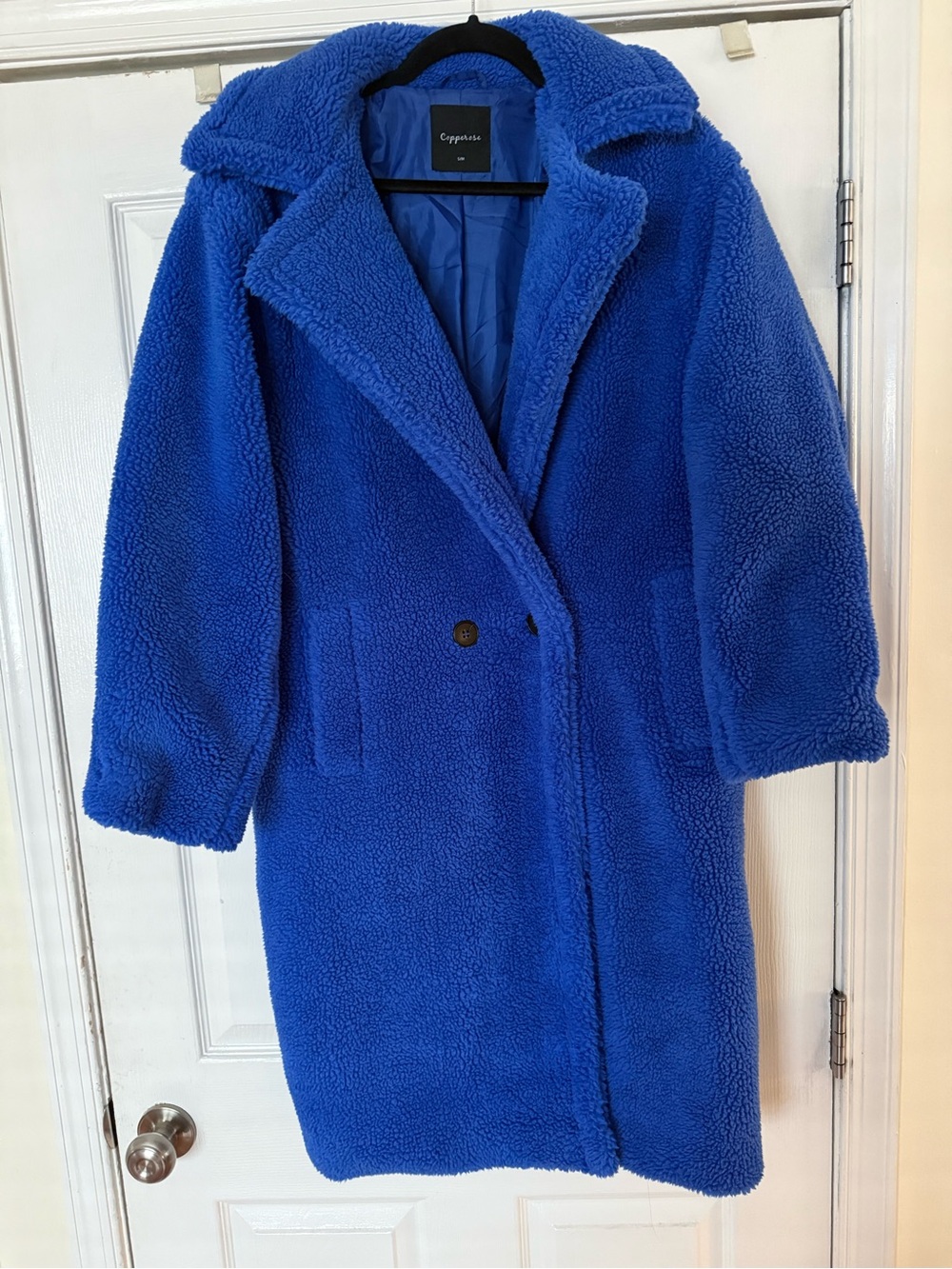 Luxe Royal Blue Teddy Coat - Women- nasty gal- small